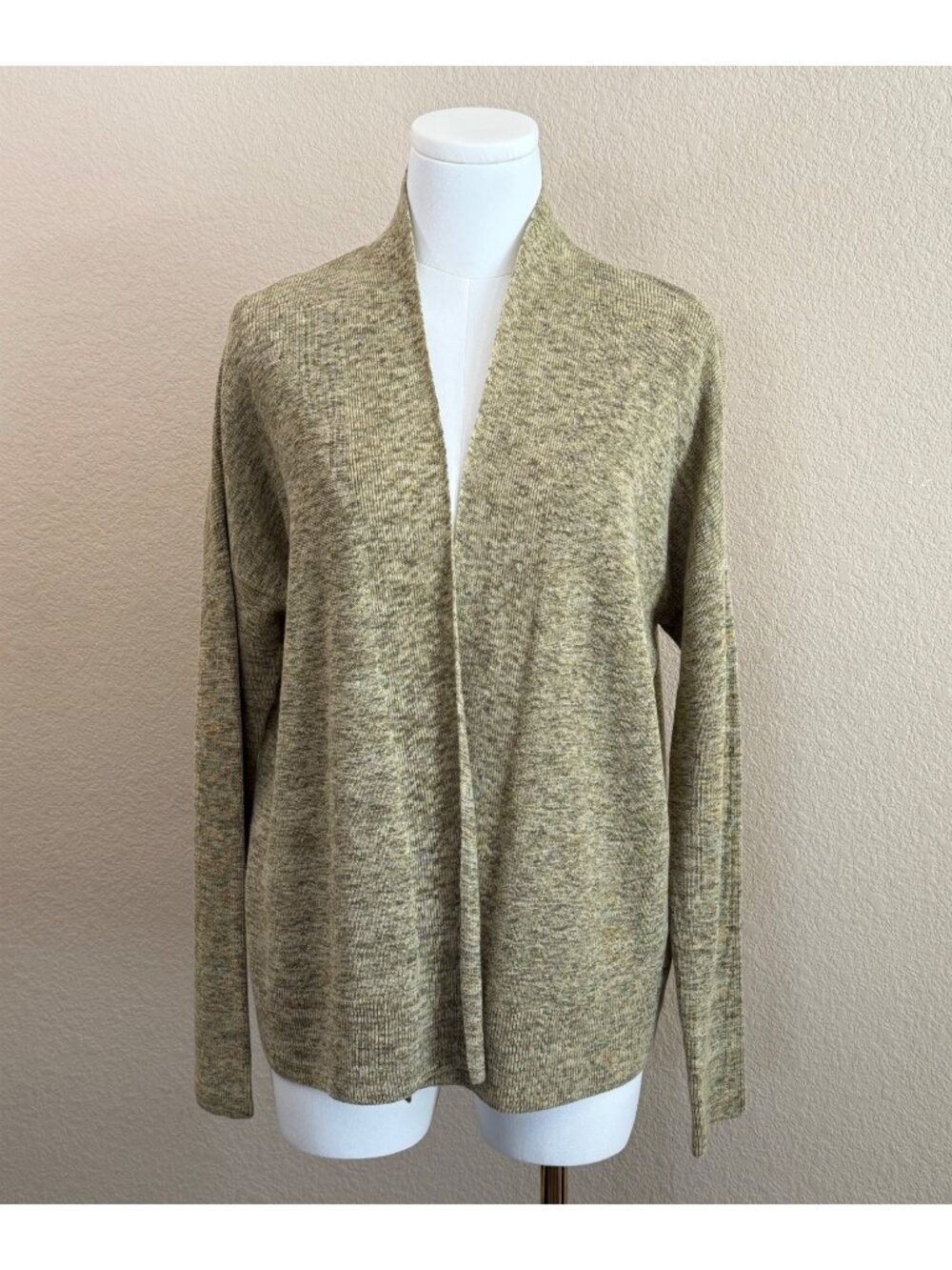 Eileen Fisher Open Front Cardigan Sweater Organic Cotton Medley Olive Green
